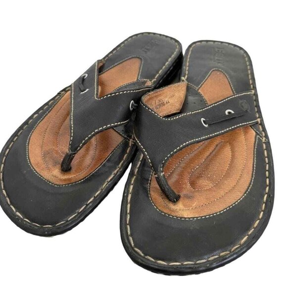 Born Black Leather W3936 T Strap Sandals Flip Flops 11/43 Casual Cushion Shoe - Picture 2 of 11